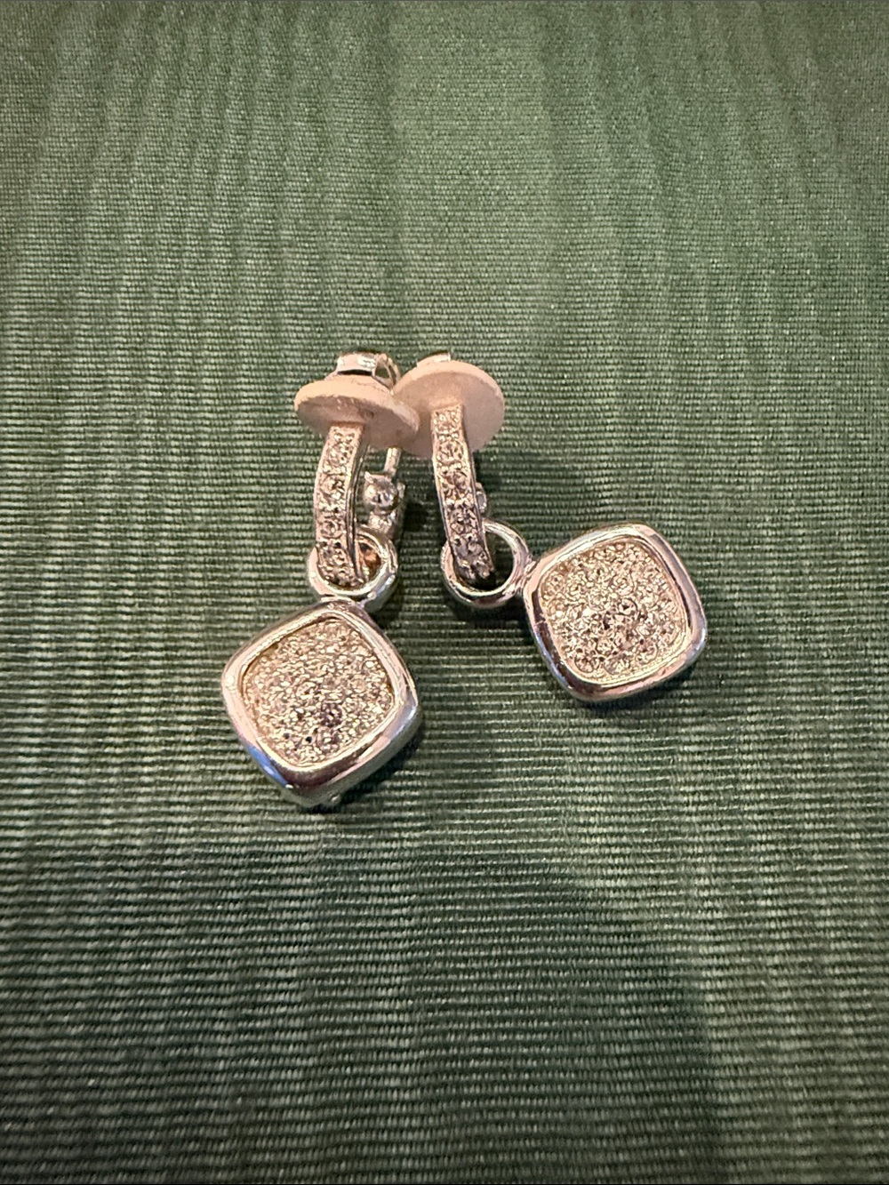 Vintage Joan Rivers Silver-Tone Pave Drop Earrings with Square Dangles